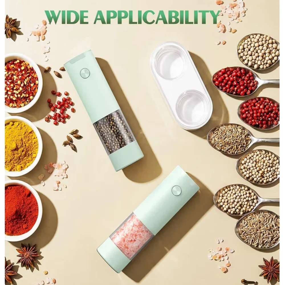 Electric Salt and Pepper Grinder Set - Mint Green